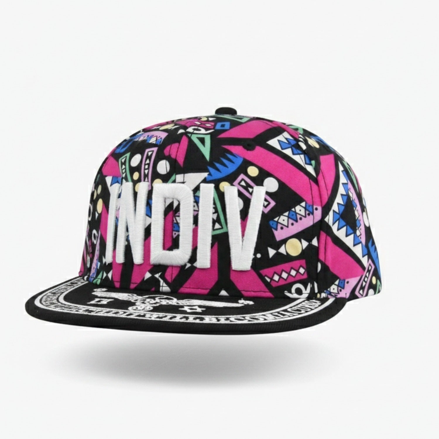Neon Geometric Snapback Cap With Embroidered Logo
