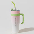 Pink and Green Color-Block Tumbler Cup with Straw