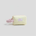 Quilted Cream Cosmetic Bag With Pink Scrunchie