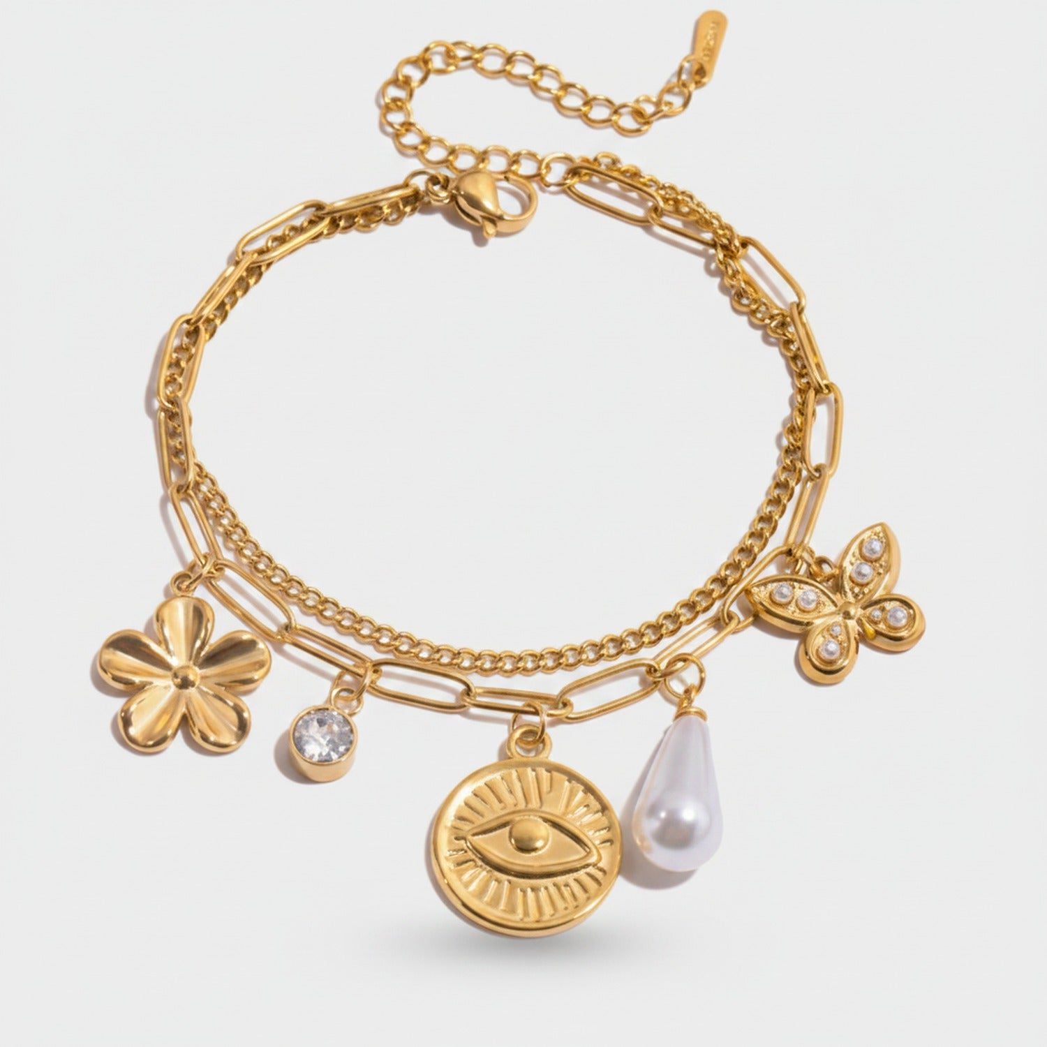 Gold Chain Bracelet With Pearl Charm Charms