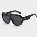 Black Oversized Aviator Sunglasses with Gold Trim