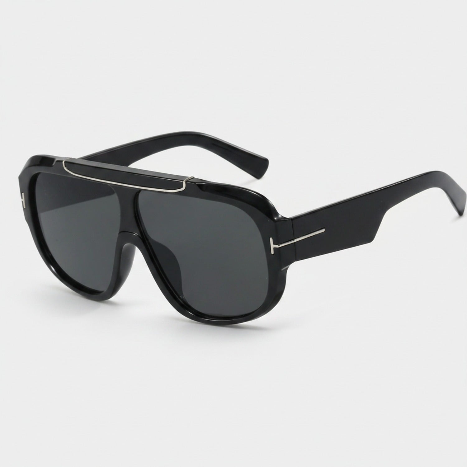 Black Oversized Aviator Sunglasses with Gold Trim
