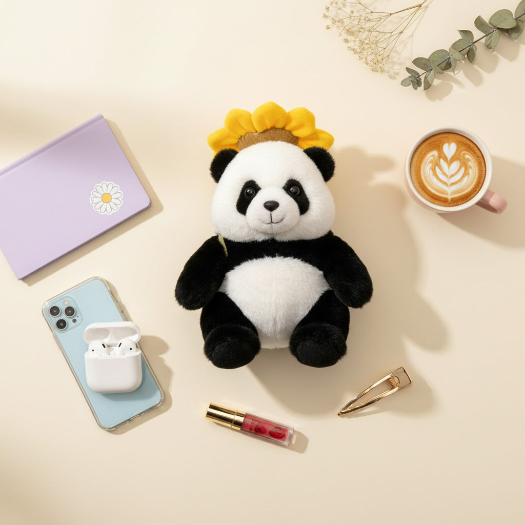 Adorable Black & White Panda Plush Toy With Golden Flower Crown