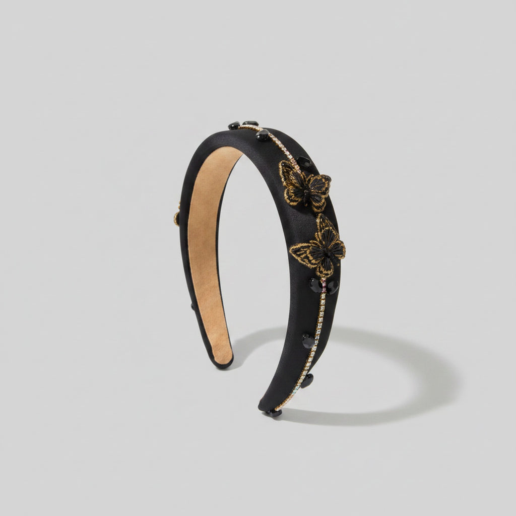 Black Velvet Butterfly Embellished Padded Headband