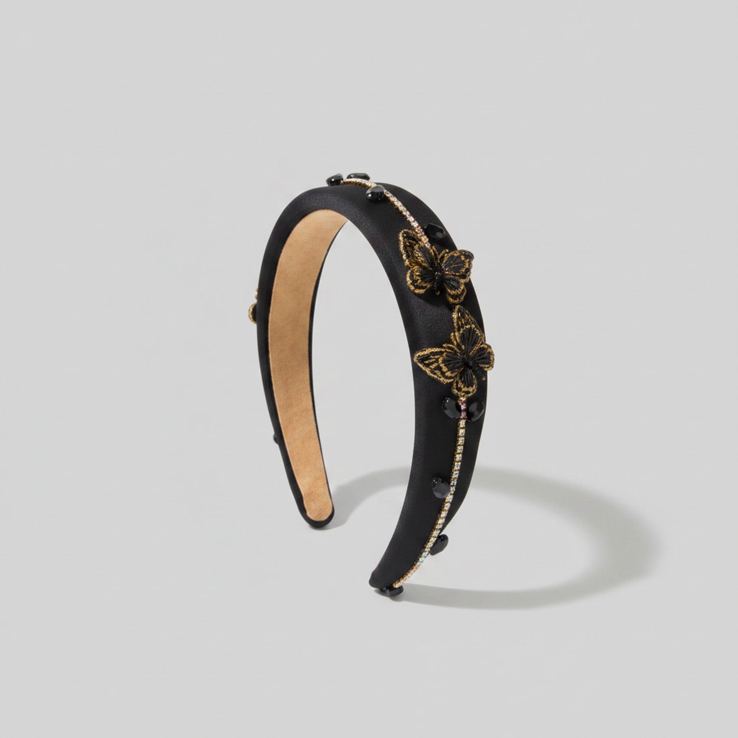 Black Velvet Butterfly Embellished Padded Headband