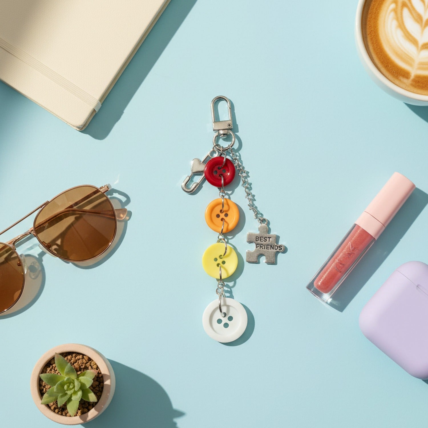 Colorful Button Acrylic Keychain With Best Friends Charm