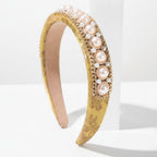 Pearl Beaded Padded Headband - Gold