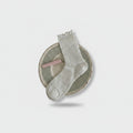 White Textured Crew Socks With Ruffle Trim
