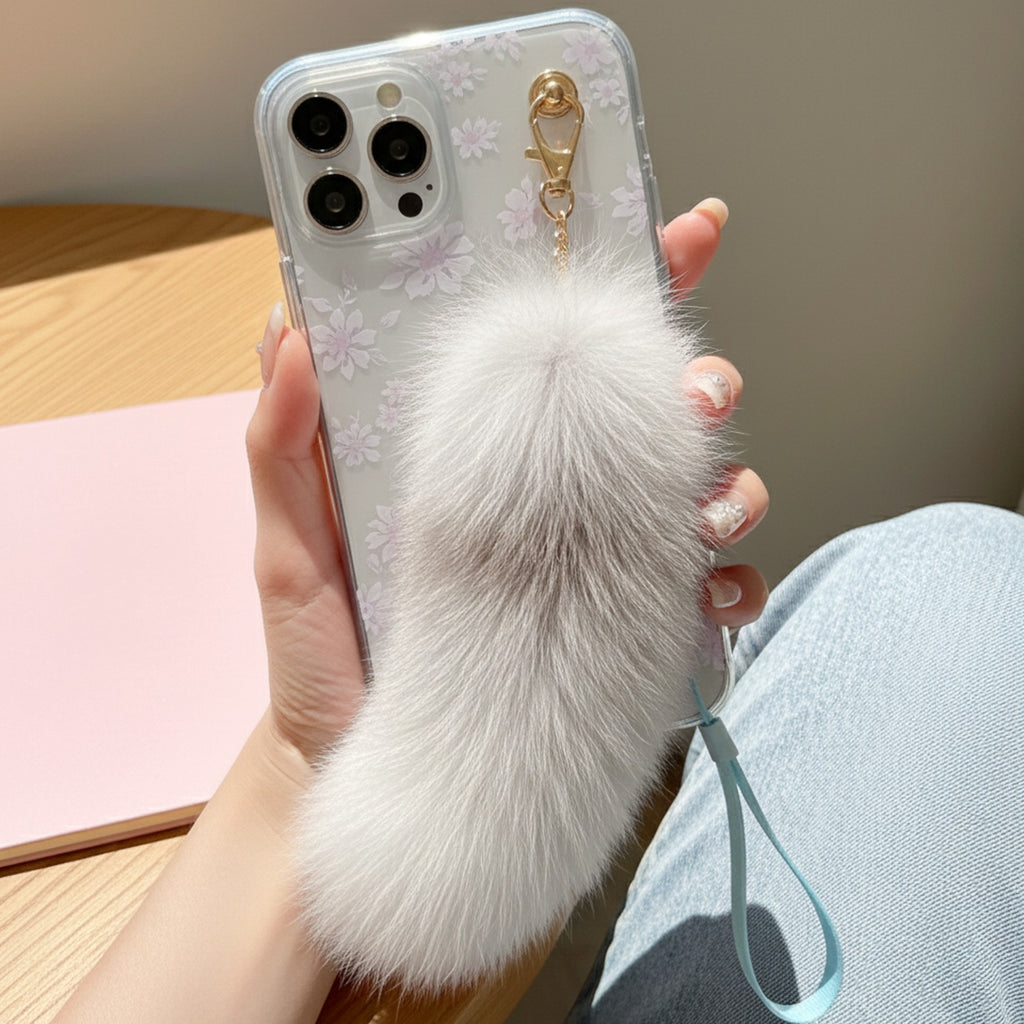 Fluffy White Fur Pom Pom Keychain Charm
