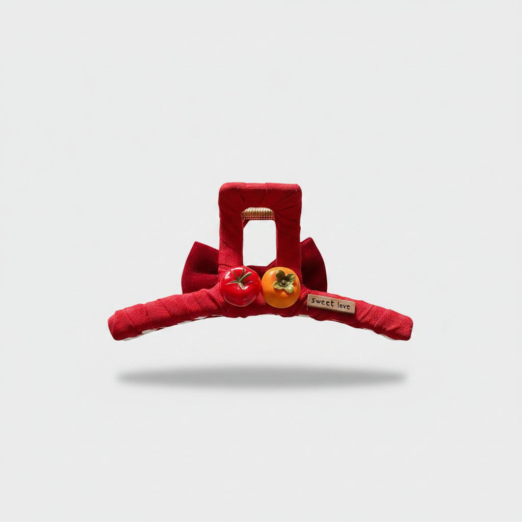 Red Velvet Hair Claw With Tomato Charm