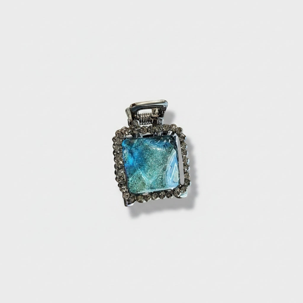 Blue Rhinestone Rectangle Hair Claw Clip