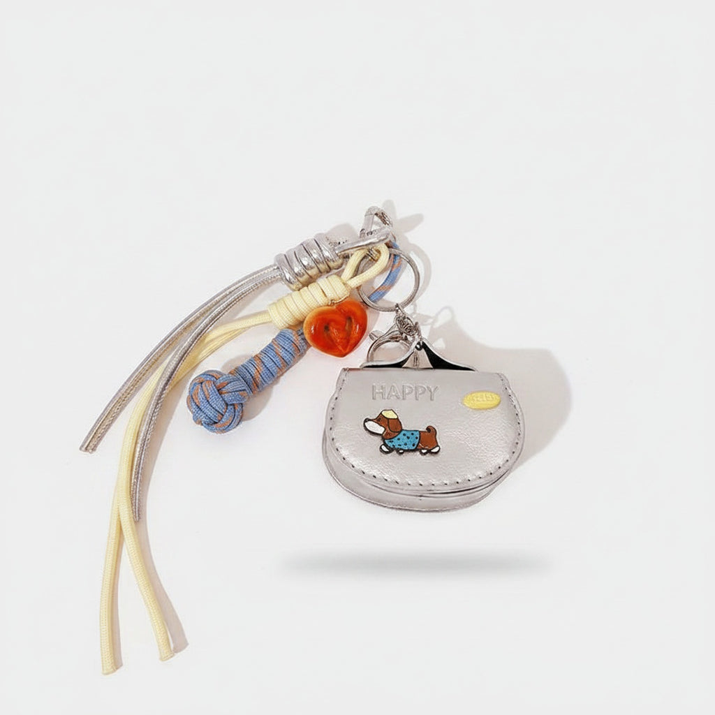 Dog Charm Braided Rope Keychain - Blue Polka Dot Puppy A12 – novelty & toys (view 1)