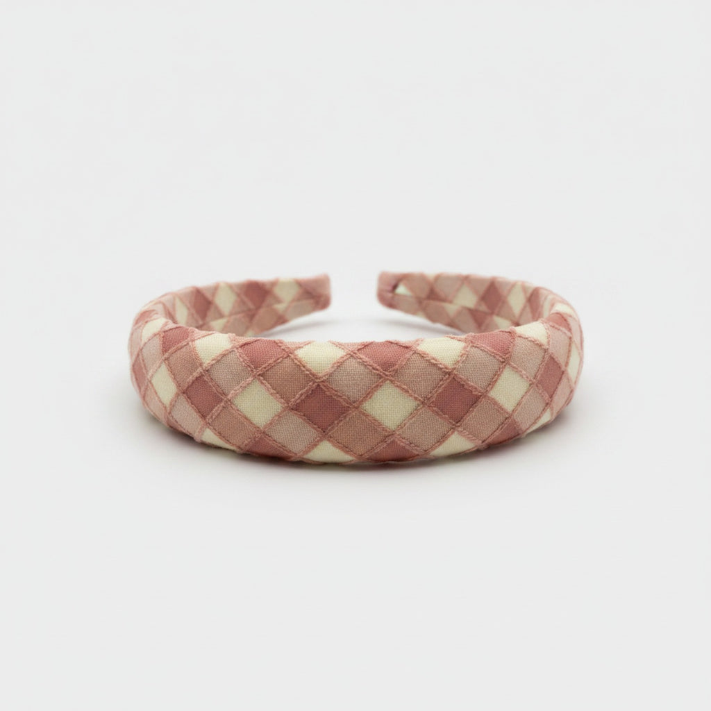 Quilted Gingham Padded Headband Pink Cream