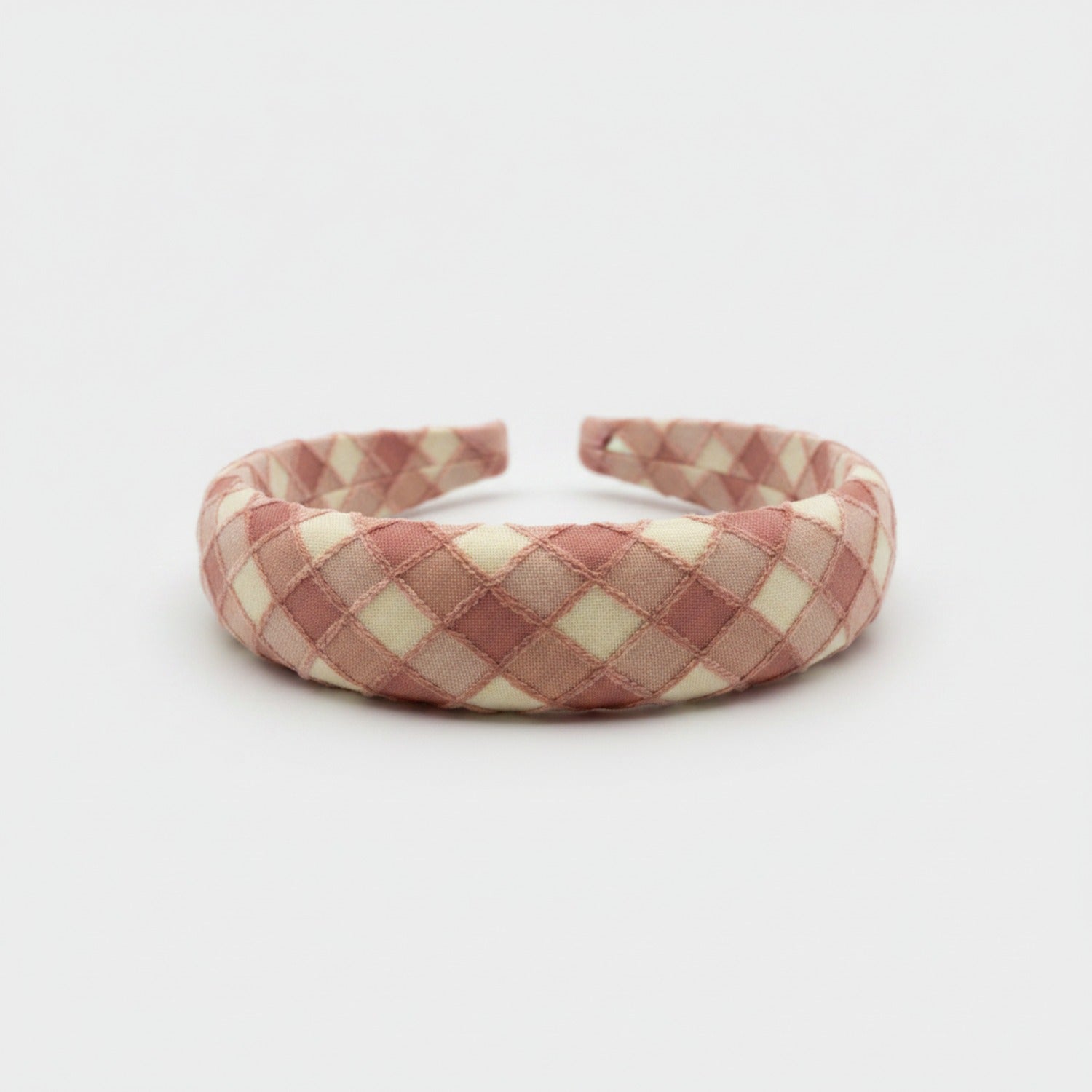 Quilted Gingham Padded Headband Pink Cream