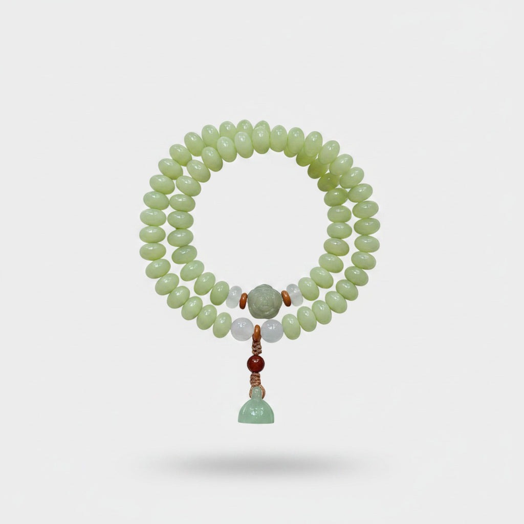 Jade Green Beaded Charm Bracelet Stack