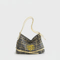 Shoulder Bag With Heart Charm - Yellow & Gray Check