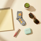 Smiley Face Pizza Slice Gray Crew Socks