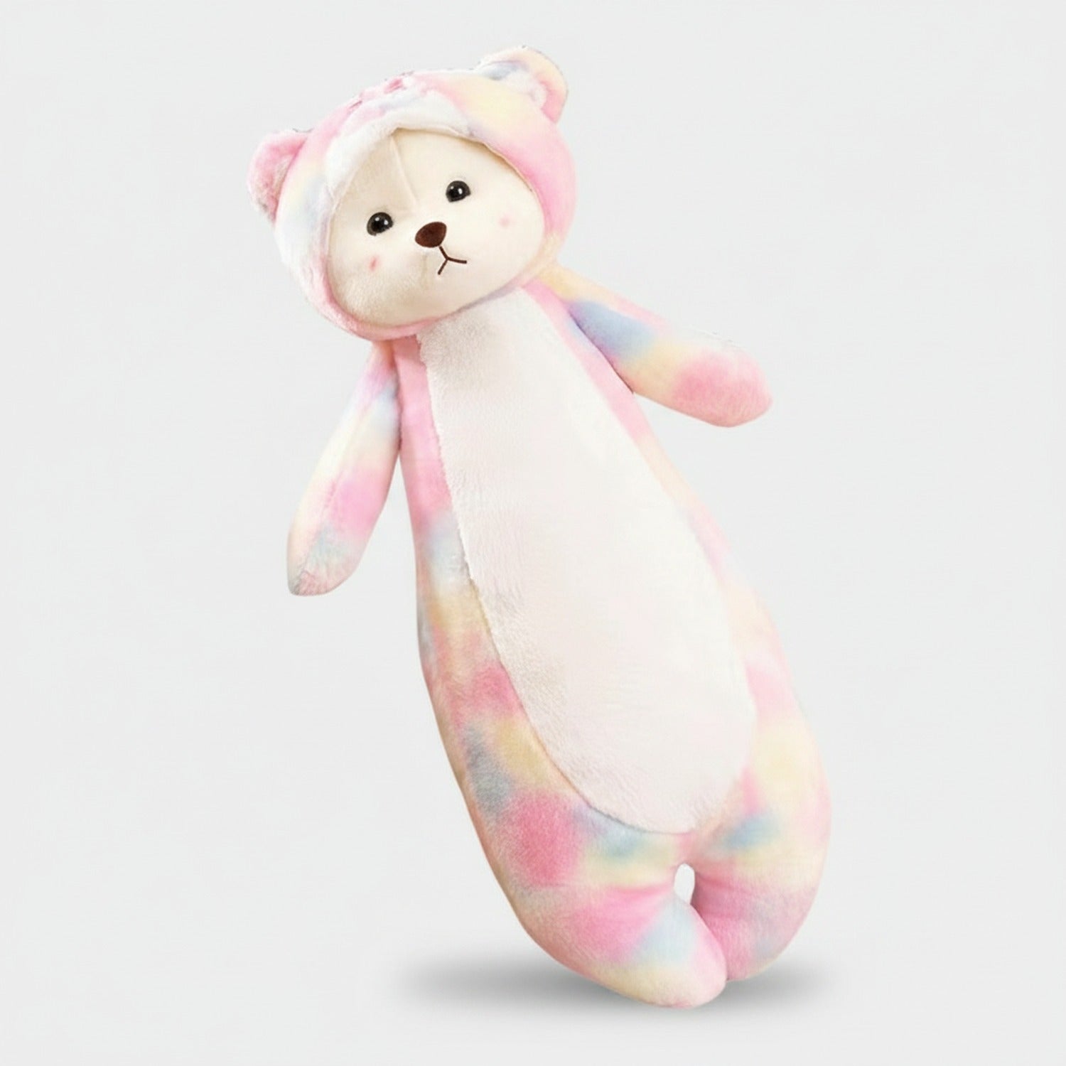Pastel Rainbow Teddy Bear Plush Toy With Bonnet