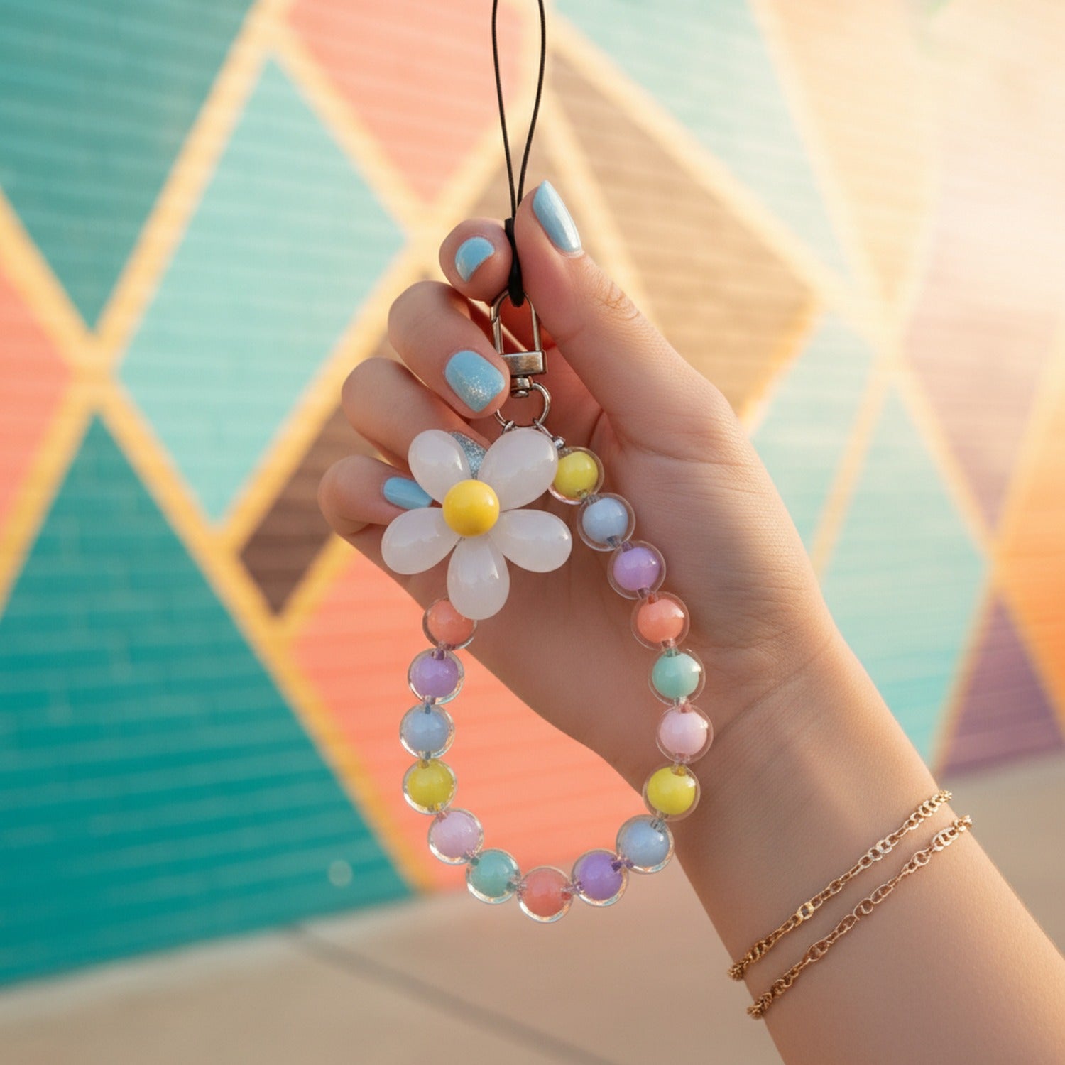 Pastel Beaded Flower Acrylic Keyring Charm