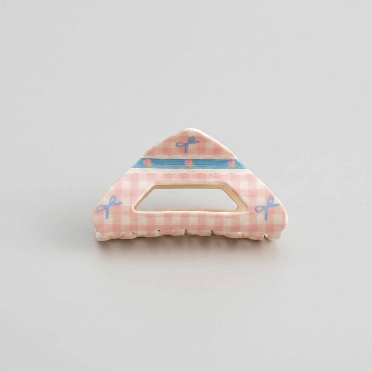 Pink Gingham Hair Claw With Blue Bow Detail