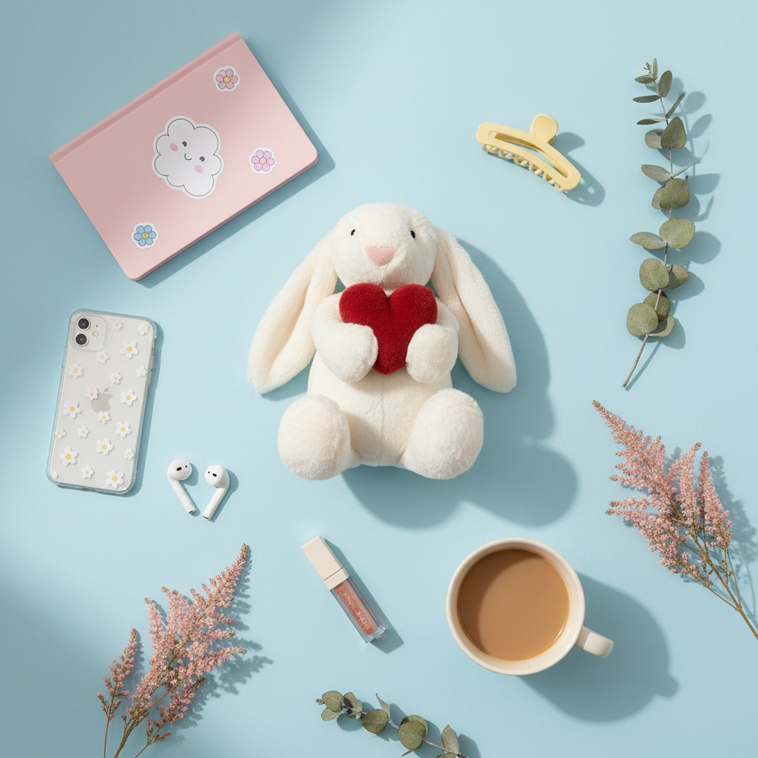 Cream Bunny Plush With Red Heart