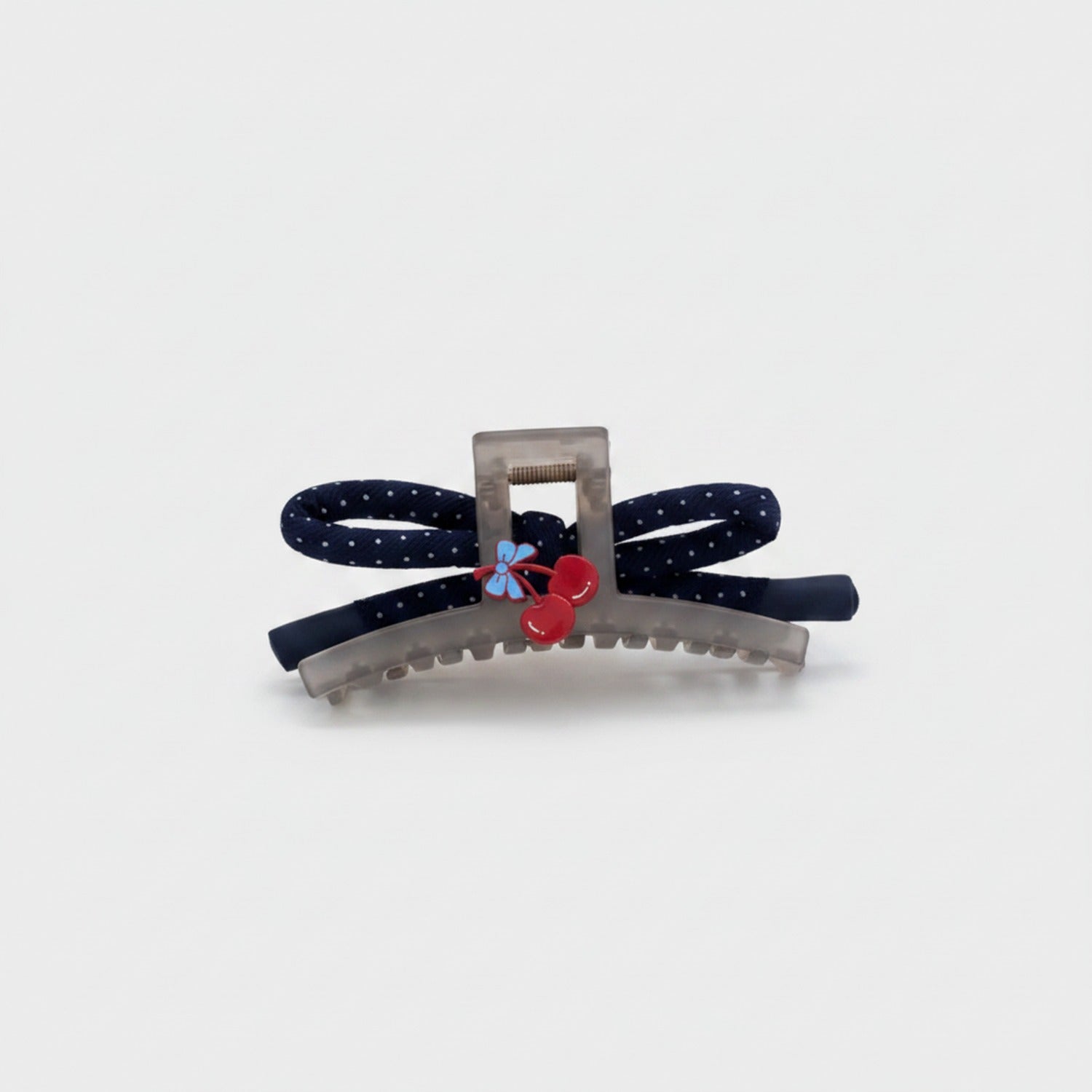 Navy Polka Dot Hair Claw With Flower Charm