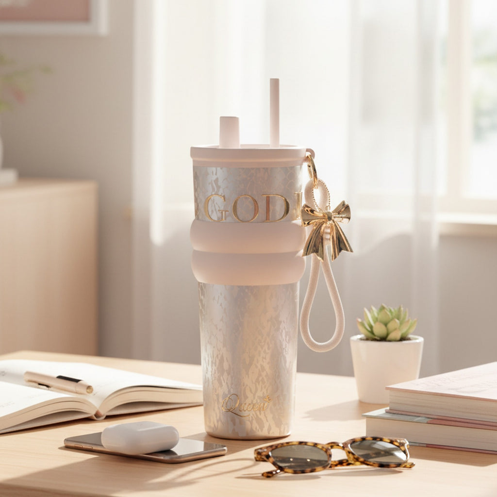 Gold Lace Tumbler With Pearl Bow Charm
