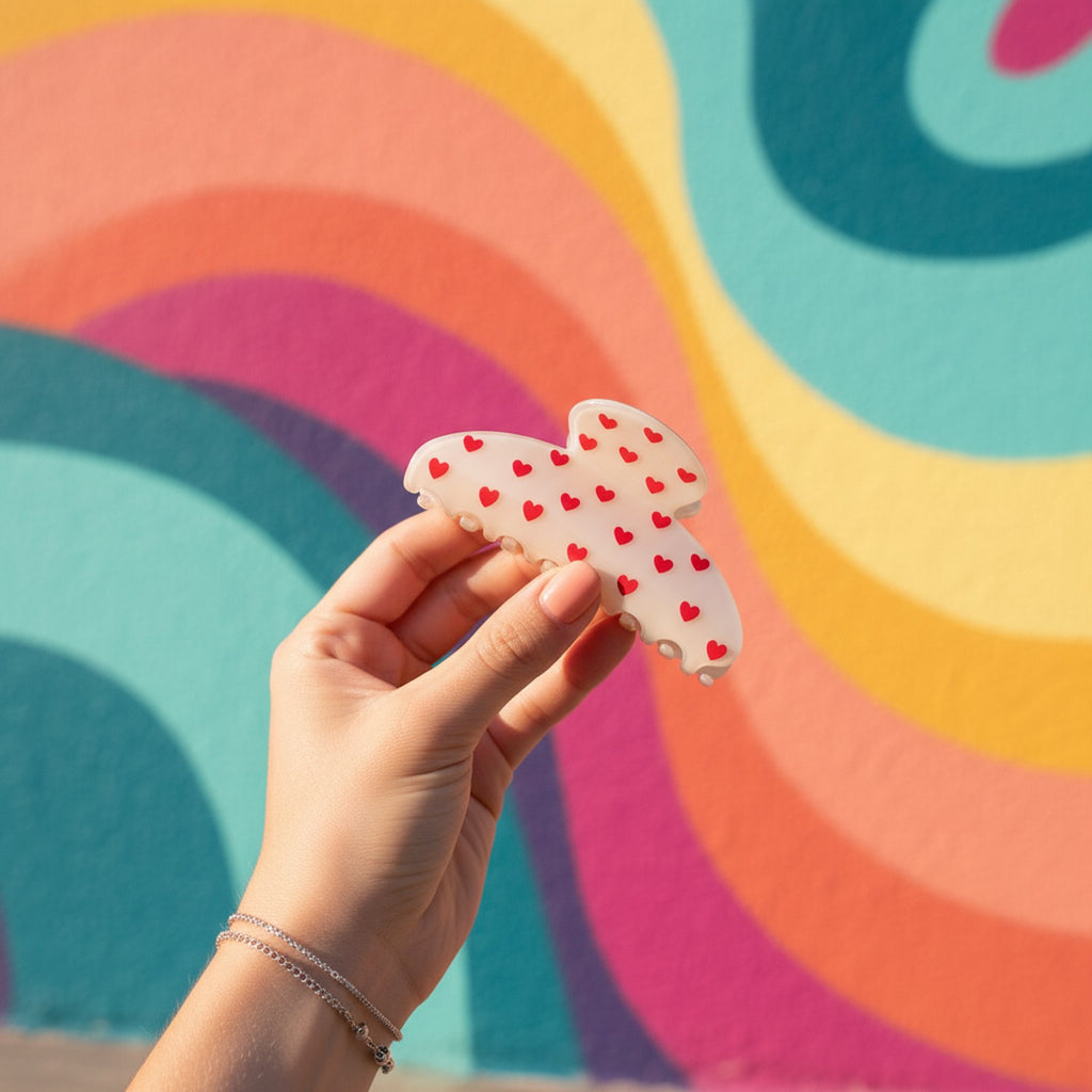 Heart Pearl Claw Hair Clip Cream