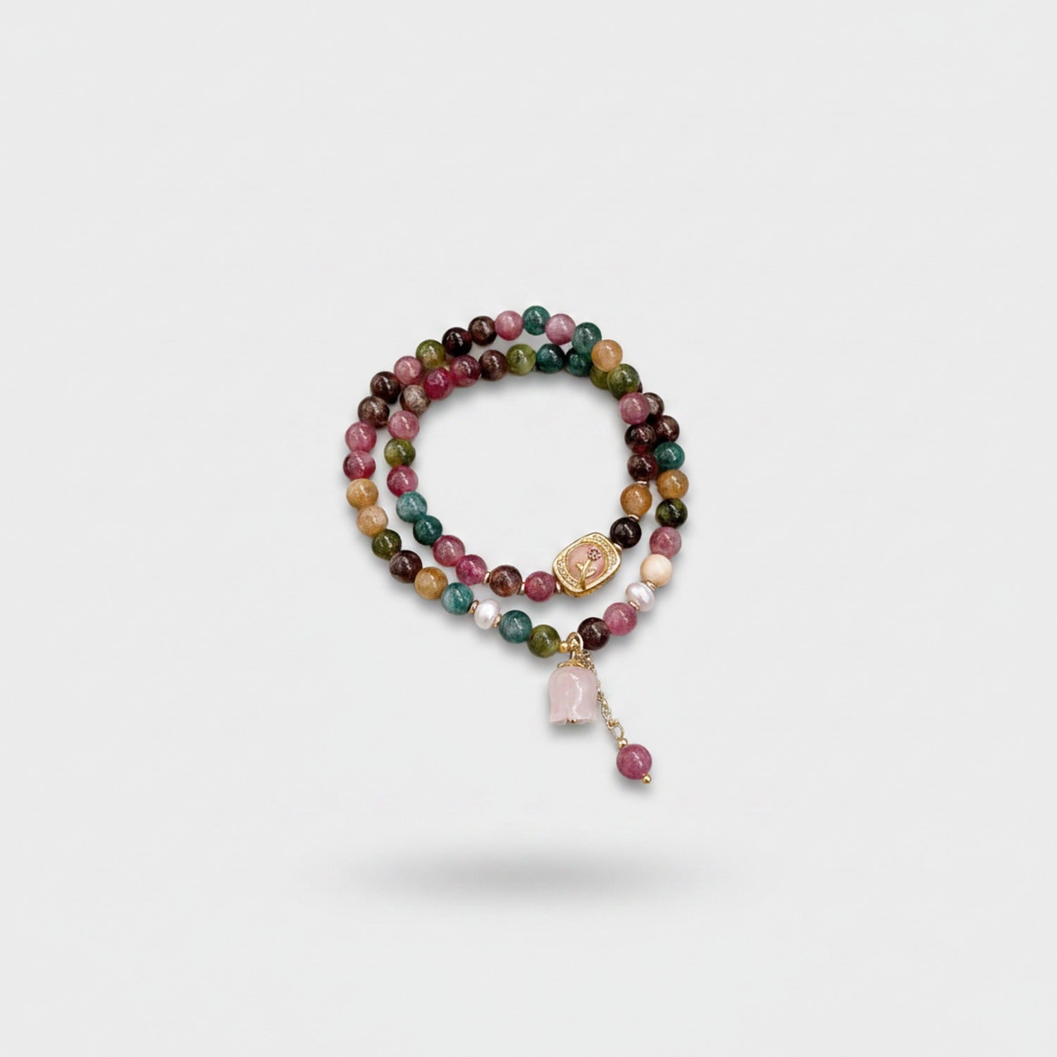 Tourmaline Beaded Bracelet With Rose Quartz Charm