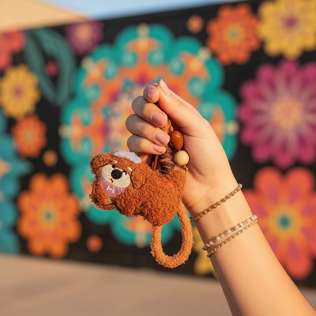 Fuzzy Teddy Bear Phone Charm With Heart Pendant