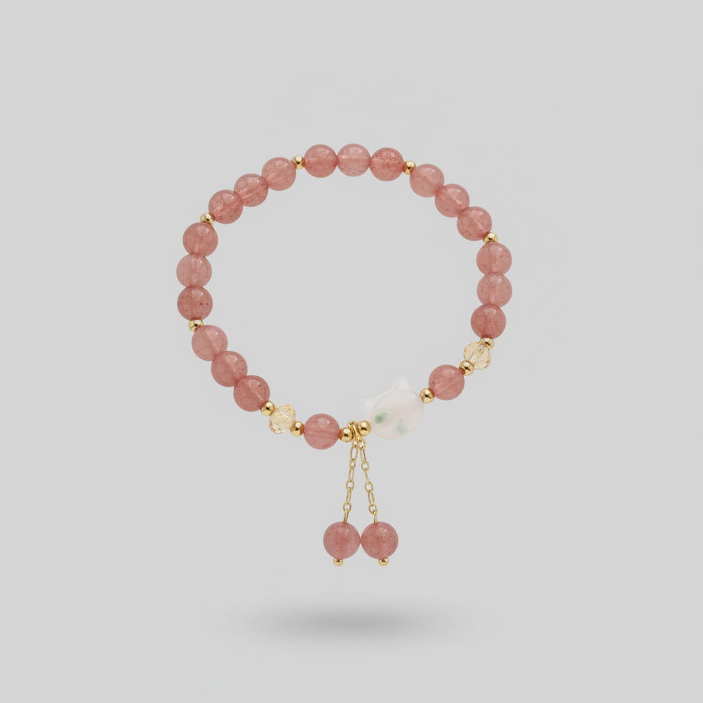 Rose Quartz Beaded Bracelet With Charm Drops