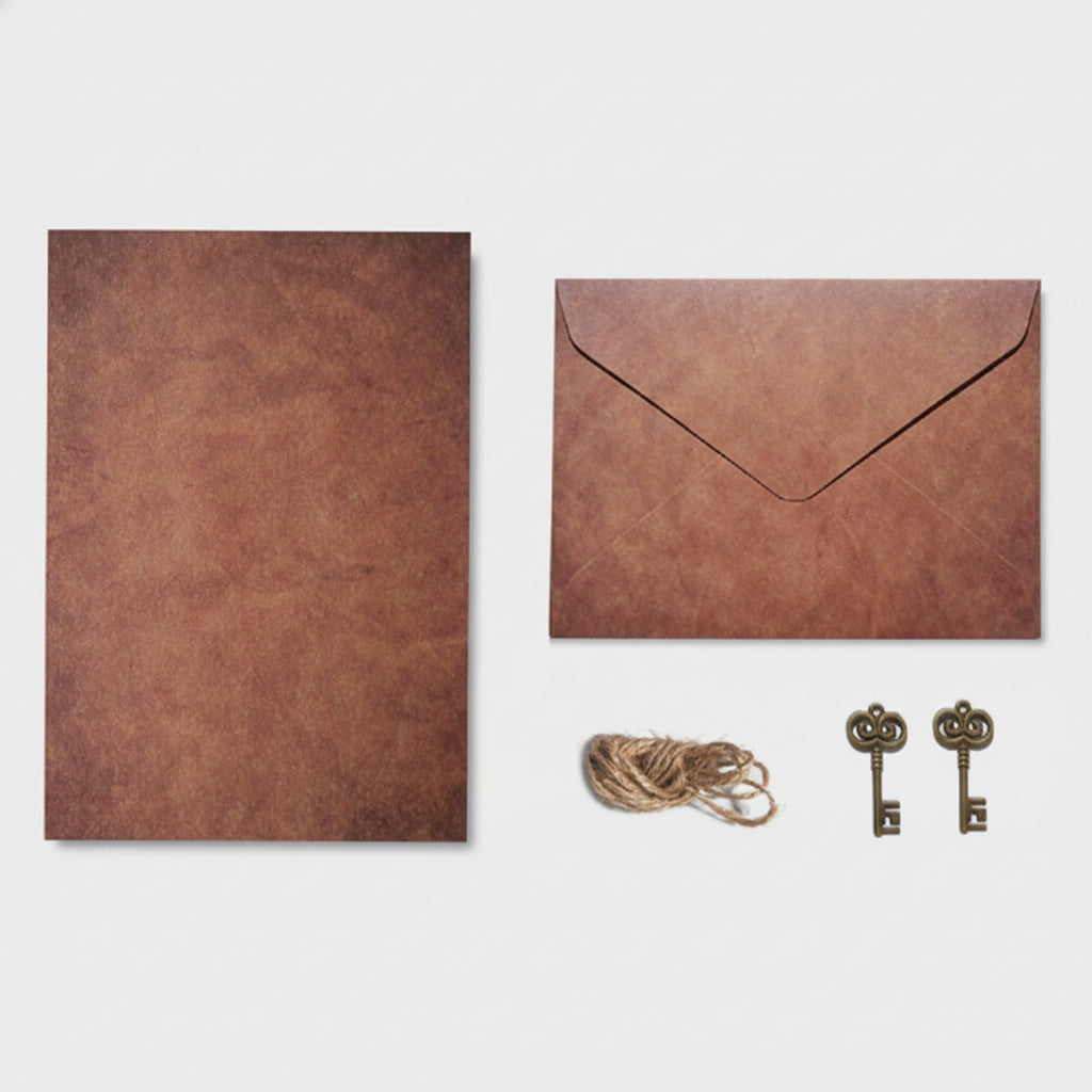 Vintage Brown Leather Stationery Set With Antique Keys