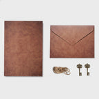 Vintage Brown Leather Stationery Set With Antique Keys