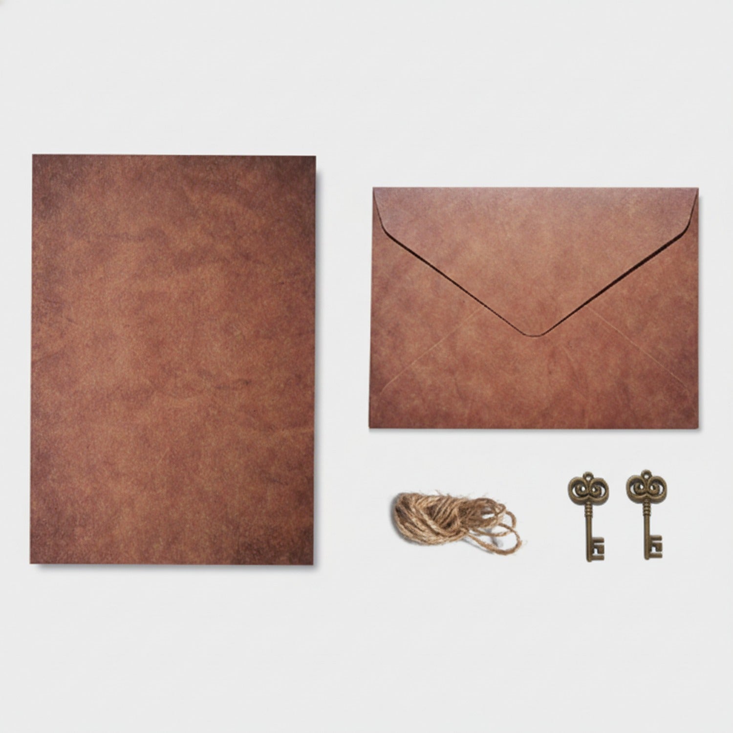 Vintage Brown Leather Stationery Set With Antique Keys