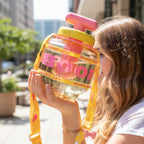 Pink Bubble Pump Tumbler With Turquoise Strap