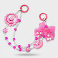 Pink Beaded Acrylic Keyring With Bow Charm