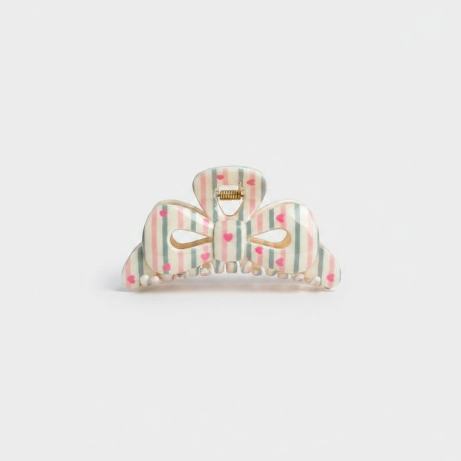 Striped Heart Bow Hair Claw Clip