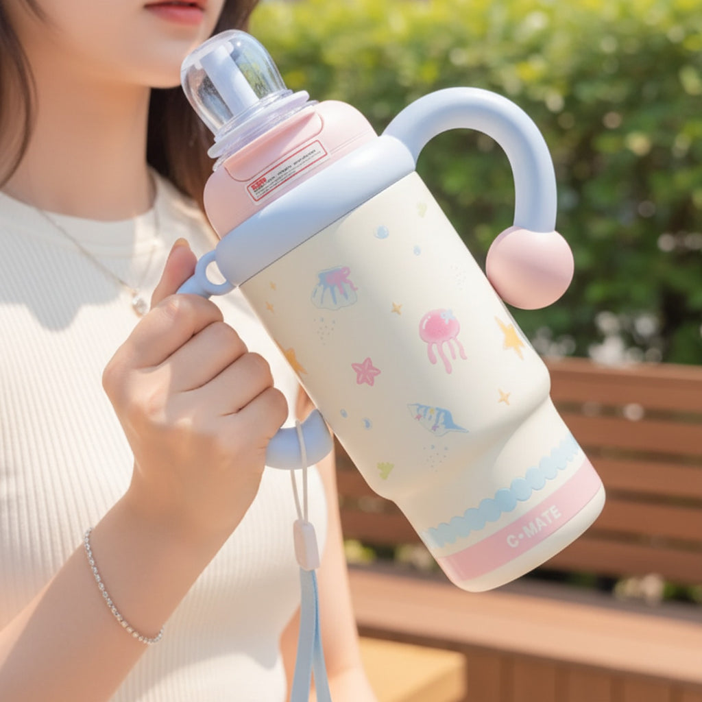 Pastel Ocean Theme Tumbler With Handle And Charm