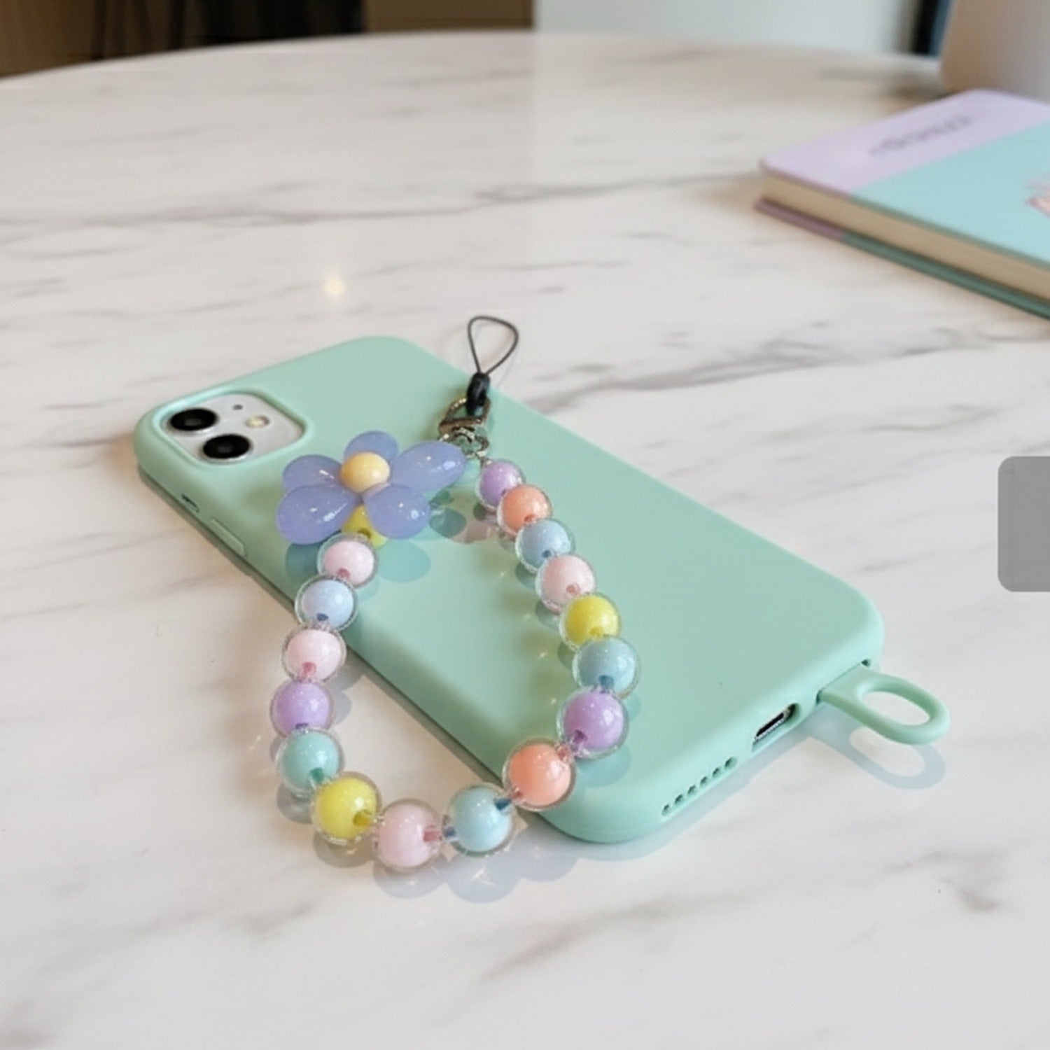 Pastel Beaded Flower Acrylic Keyring Charm
