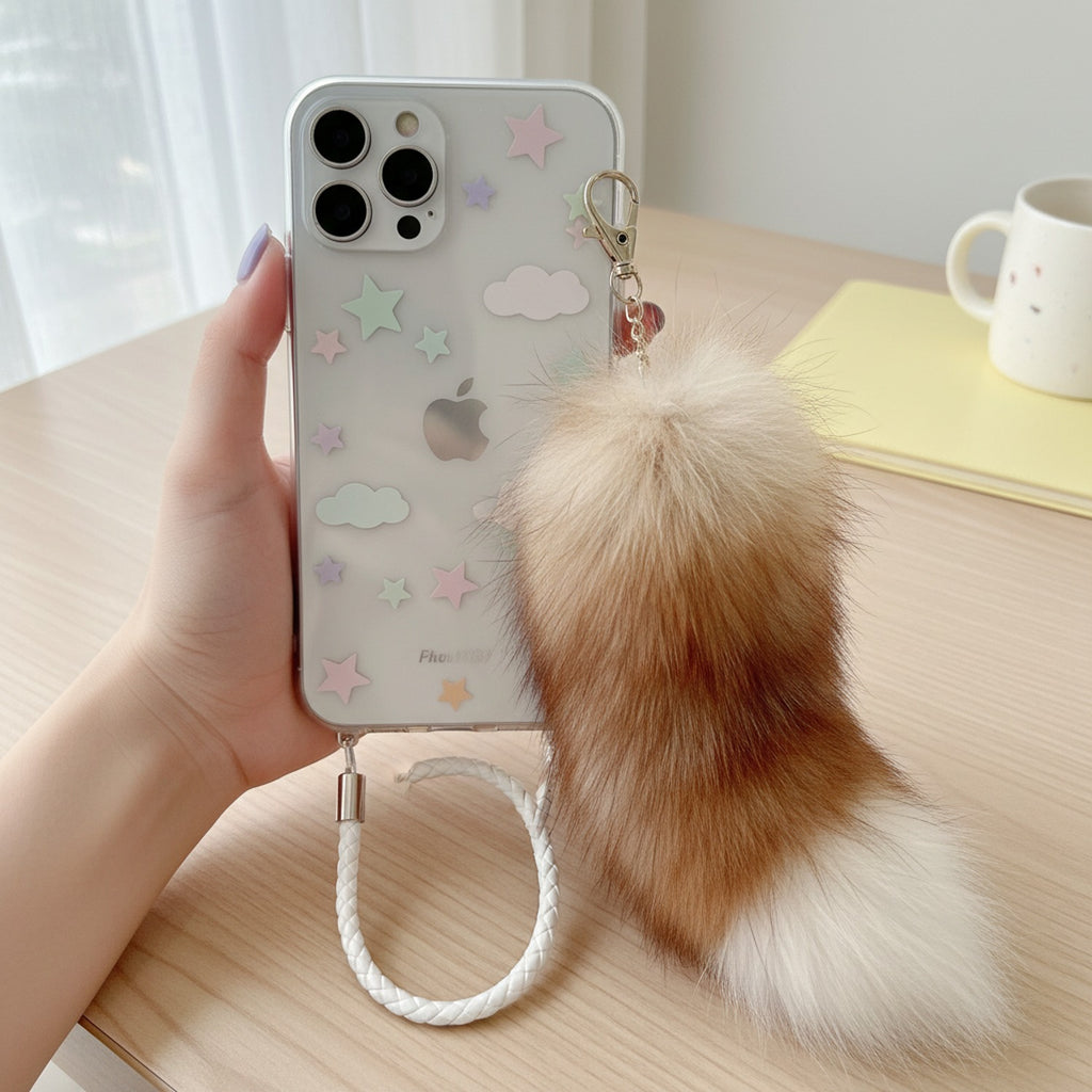 Fluffy Tan & White Faux Fur Keychain Charm
