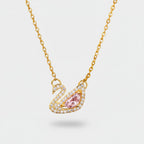 Swan Pink Crystal Rhinestone Gold Chain Necklace