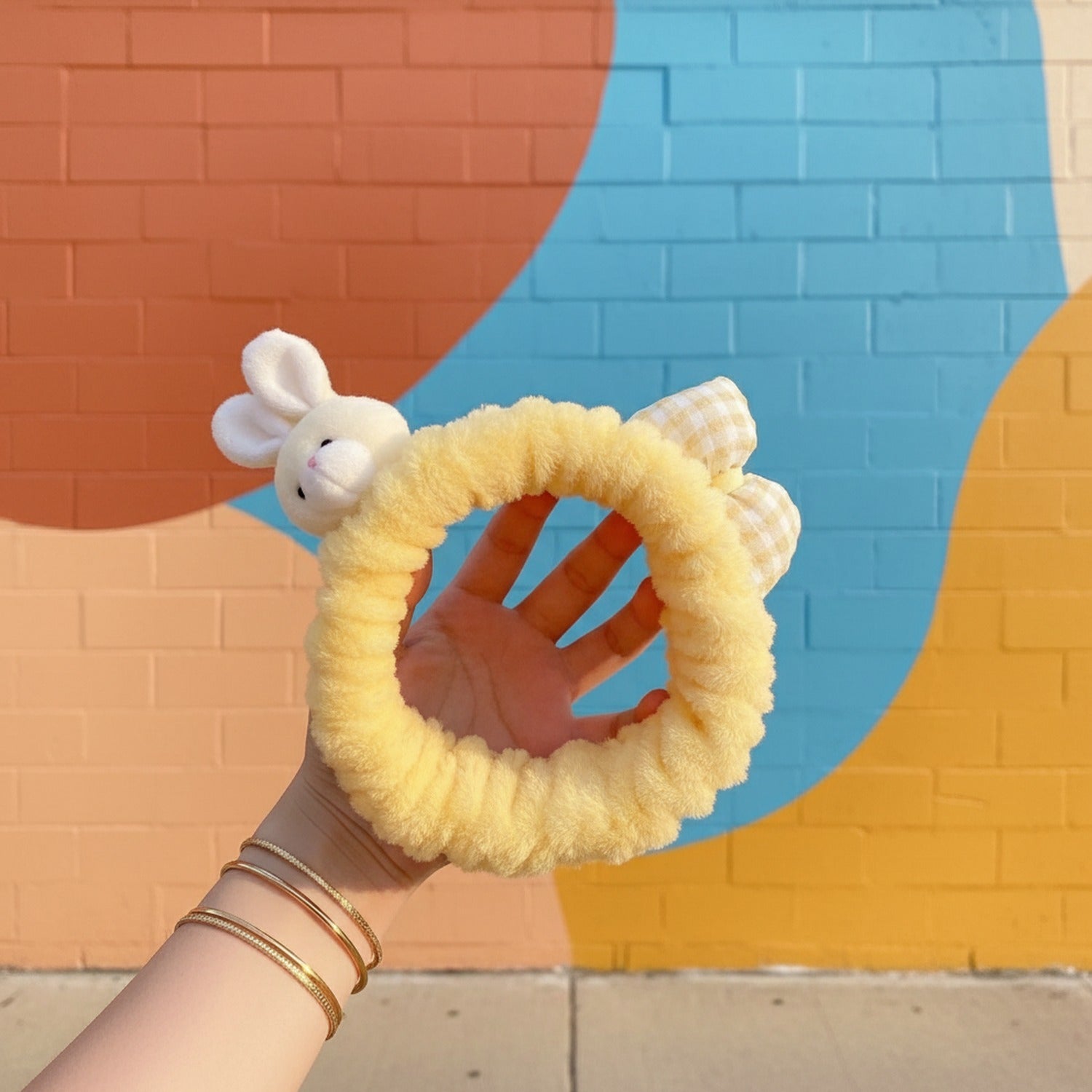 Bunny Plush Yellow Hair Ring With Wings