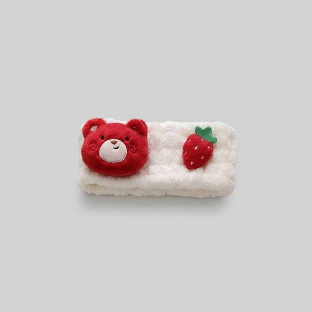 Fluffy Red Bear Strawberry Hair Clip Set