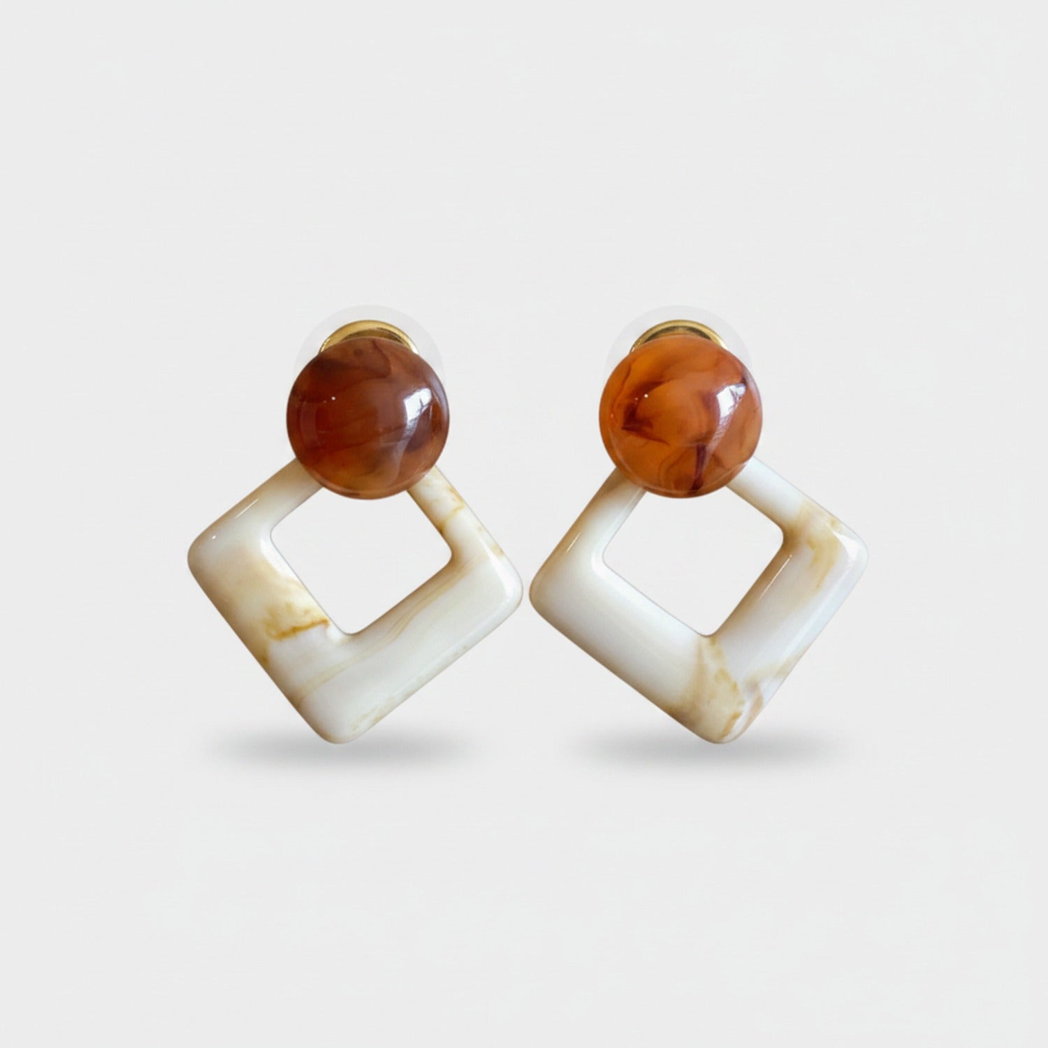 Tortoiseshell Resin Hoop Drop Earrings