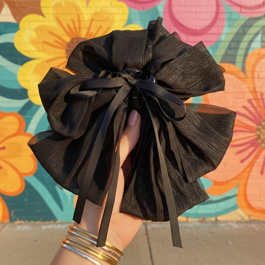 Ivory Textured Bow Hair Claw Clip