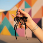Beaded Black Ribbon Bow Acrylic Keyring Charm