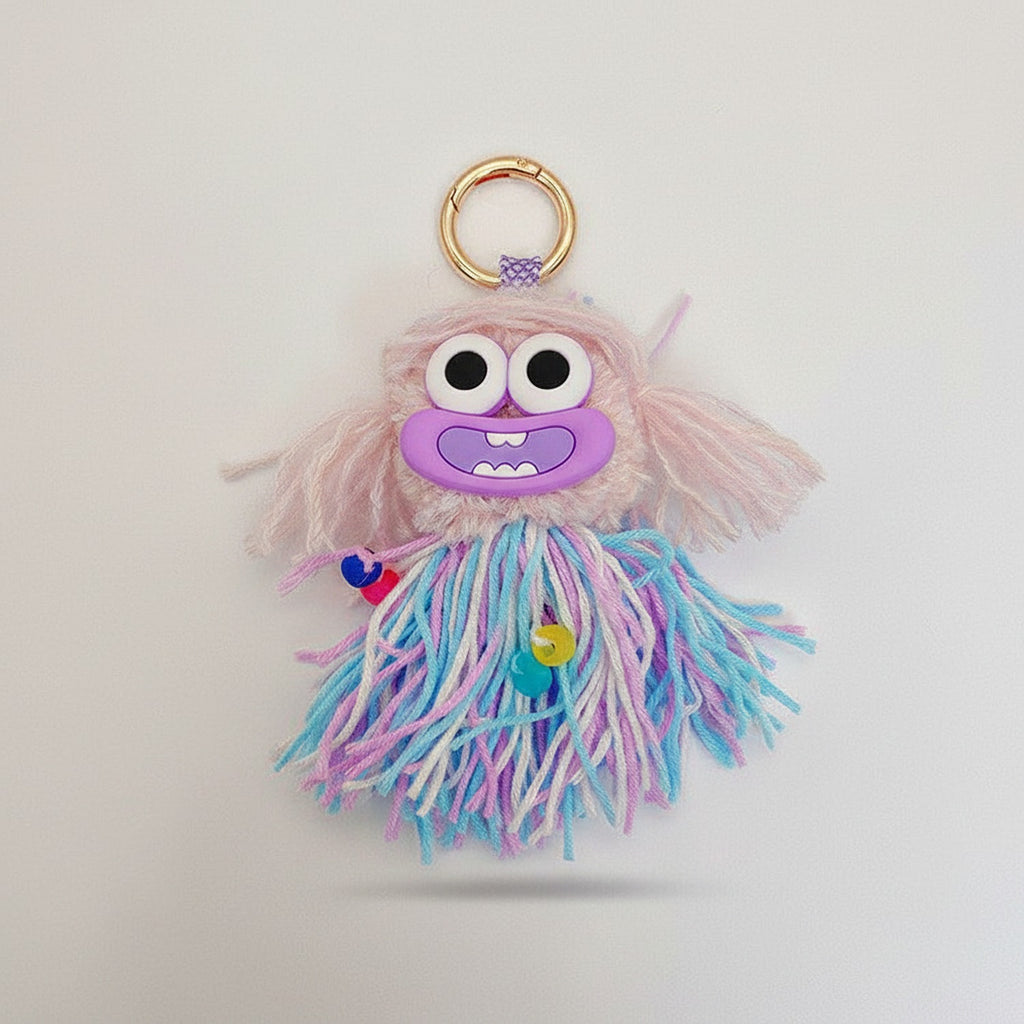 Colorful Fuzzy Monster Acrylic Keyring With Charms