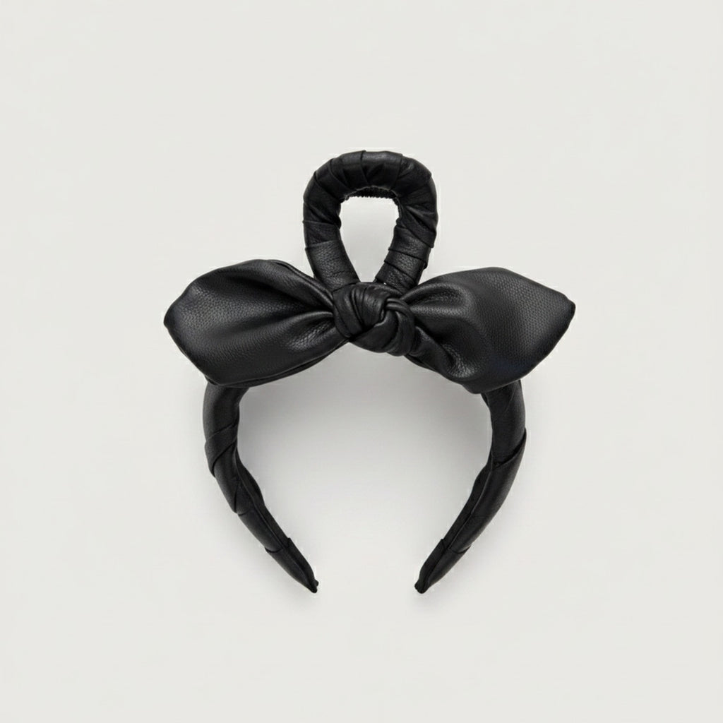 Black Leather Bow Hair Claw Clip