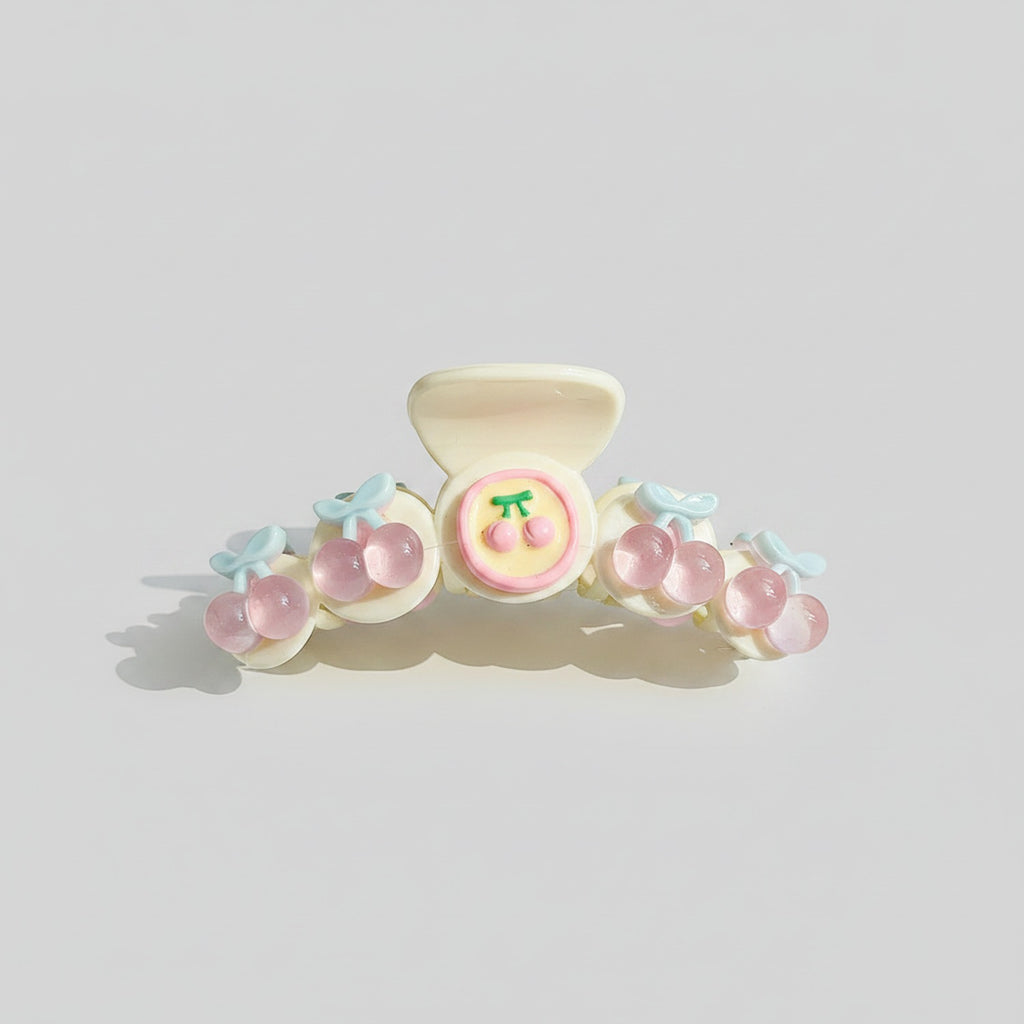 Cream Cherry Beaded Hair Claw Clip