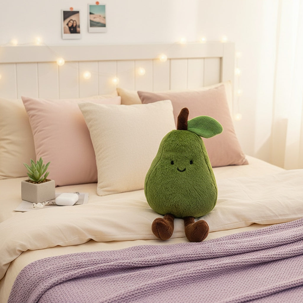 Cute Green Pear Plush Toy With Leaf